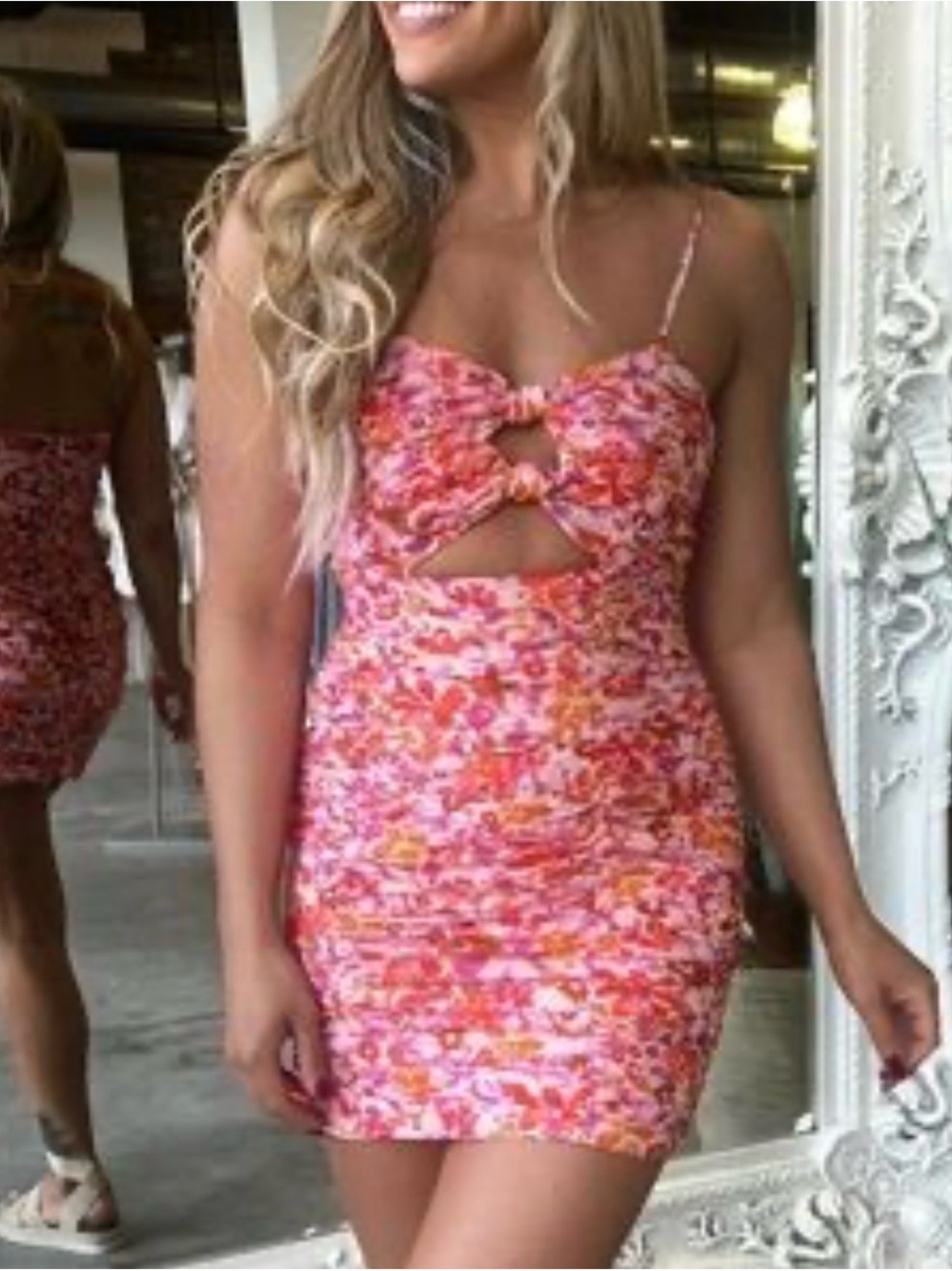 Olivaceous Pink Floral Cutout Mini Dress